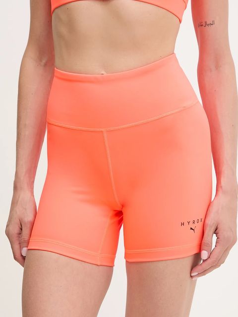 Puma szorty treningowe PUMA x HYROX damskie kolor pomarańczowy gładkie high waist 527636