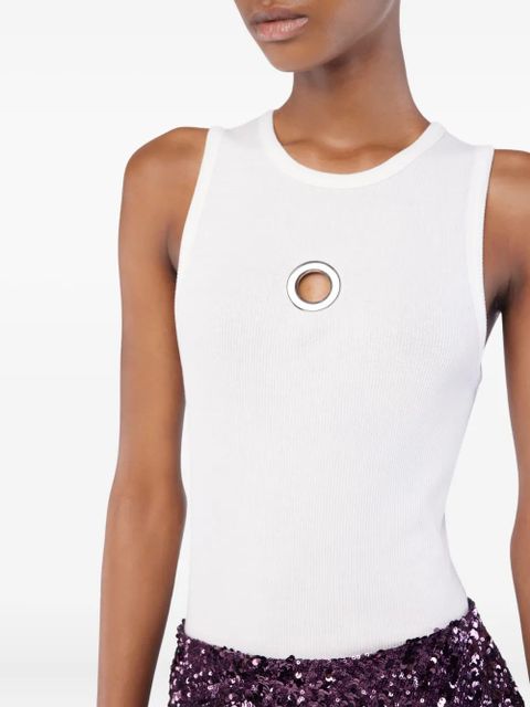 Rabanne eyelet-detail ribbed tank top - White