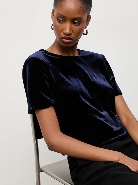 Answear.LAB bluzka welurowa damska kolor granatowy gładka - zdjęcie produktu nr 1