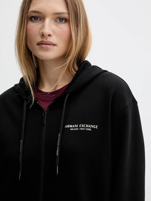 Armani Exchange bluza bawełniana damska kolor czarny z kapturem gładka XW001452 AF10830