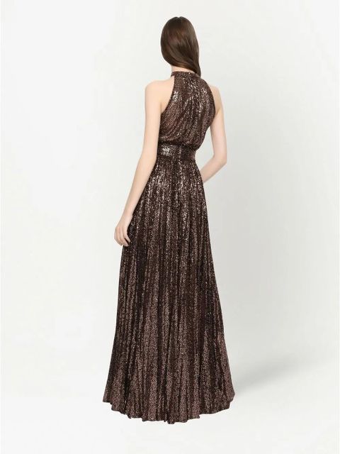 Dolce & Gabbana sequin-embellished halterneck gown - Brown