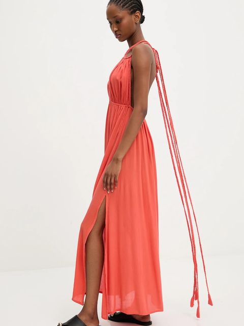 Answear.LAB sukienka kolor pomarańczowy maxi rozkloszowana