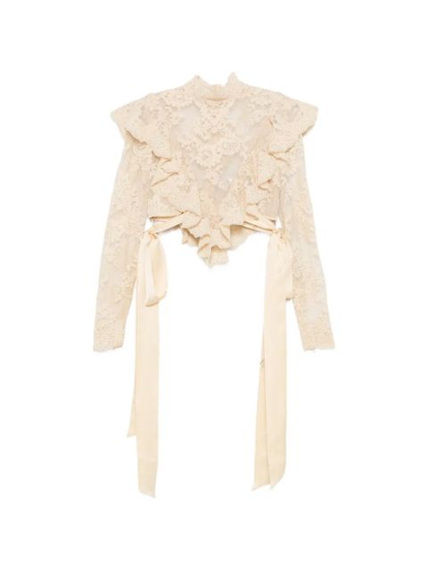 ZIMMERMANN Luna ruffled lace-embroidered top - Neutrals - zdjęcie produktu nr 1