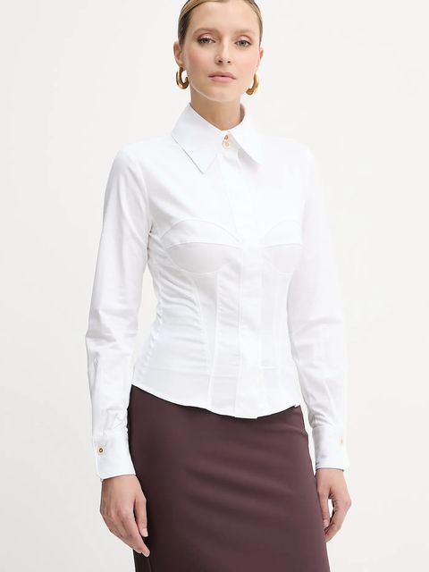 Elisabetta Franchi koszula damska kolor biały slim z kołnierzykiem klasycznym CA08256E2 - zdjęcie produktu nr 1