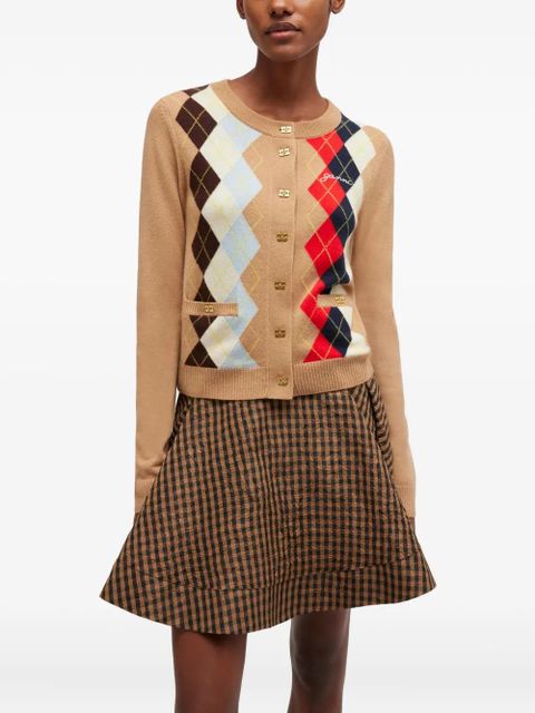 GANNI argyle button cardigan - Brown