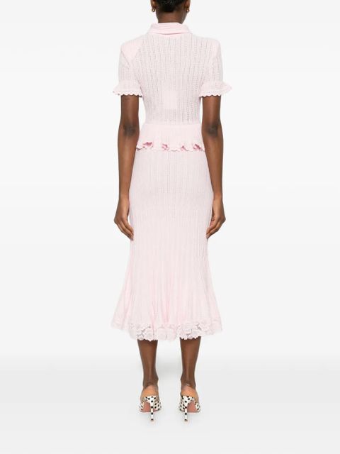 Self-Portrait pointelle peplum knit dress - Pink