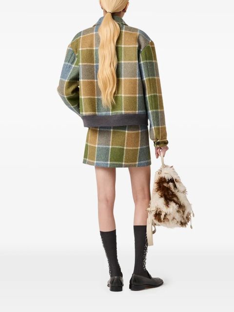Miu Miu checked logo mini skirt - Green
