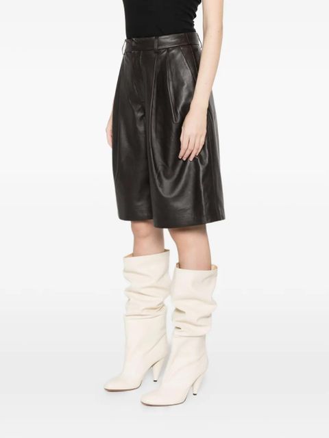 Yves Salomon pleated leather shorts - Brown