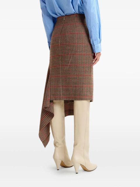Essentiel Antwerp checked-pattern asymmetric-hem midi skirt - Brown