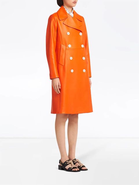 Prada double-breasted leather coat - Orange