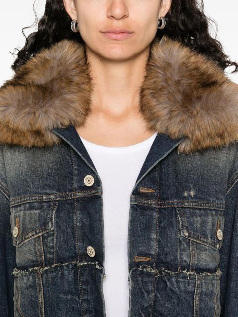 Balenciaga faux-fur collar denim jacket - Blue