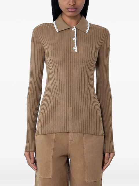 Moncler ribbed button polo top - Brown - zdjęcie produktu nr 1