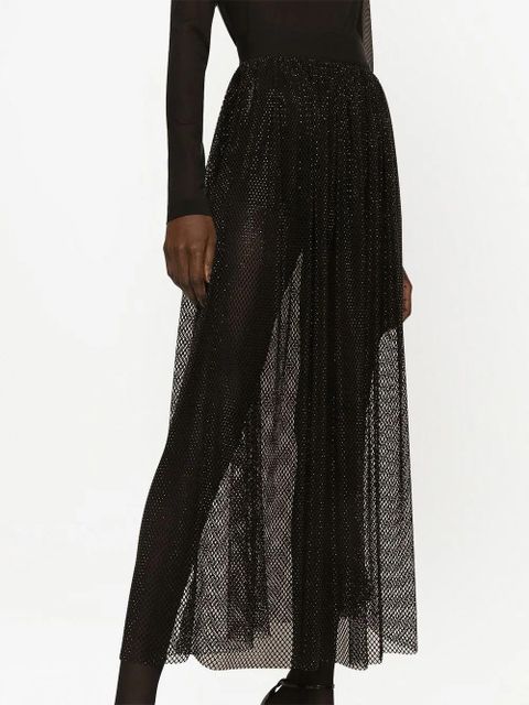 Dolce & Gabbana rhinestone-embellished mesh maxi skirt - Black