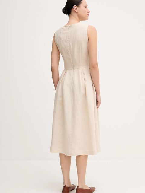 OUI sukienka lniana kolor beżowy mini rozkloszowana 92851 - zdjęcie produktu nr 2