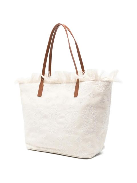 MC2 Saint Barth floral-embroidery fringed-detail tote bag - Neutrals