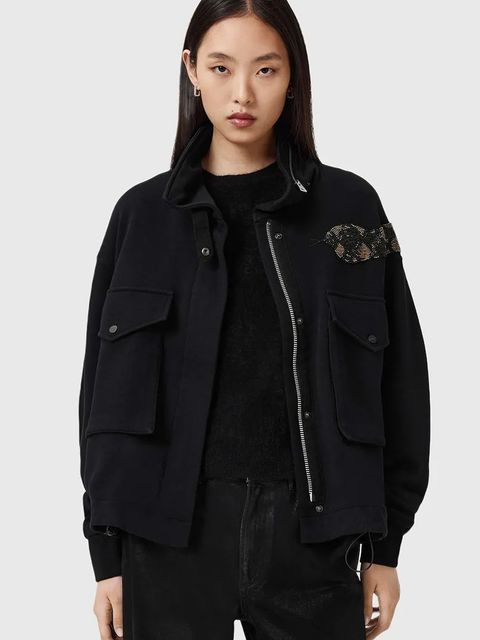 AllSaints kurtka bawełniana kolor czarny przejściowa W151JD - zdjęcie produktu nr 1