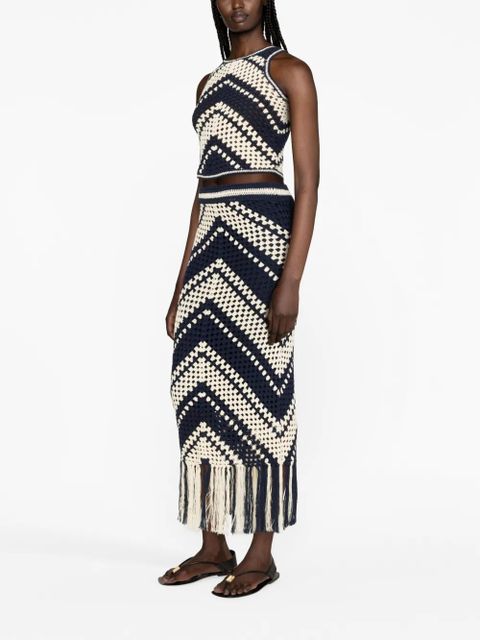 ZIMMERMANN Chintz crochet fringed skirt - Neutrals