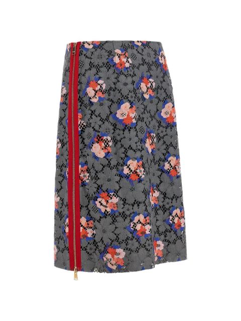 FENDI lace floral-pattern midi skirt - Grey