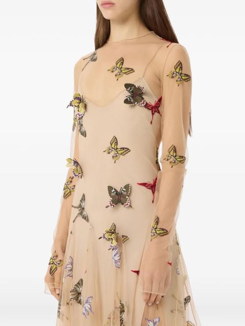 Blumarine butterfly-embroidered maxi dress - Neutrals
