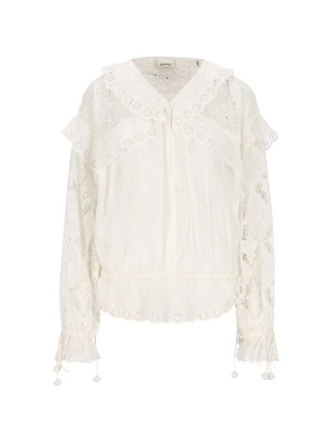 ISABEL MARANT broderie-anglaise ruffled blouse - Neutrals - zdjęcie produktu nr 1
