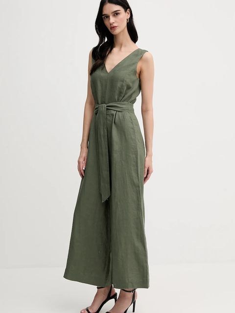 United Colors of Benetton kombinezon lniany kolor zielony z dekoltem w szpic 4AGHDT00E - zdjęcie produktu nr 2