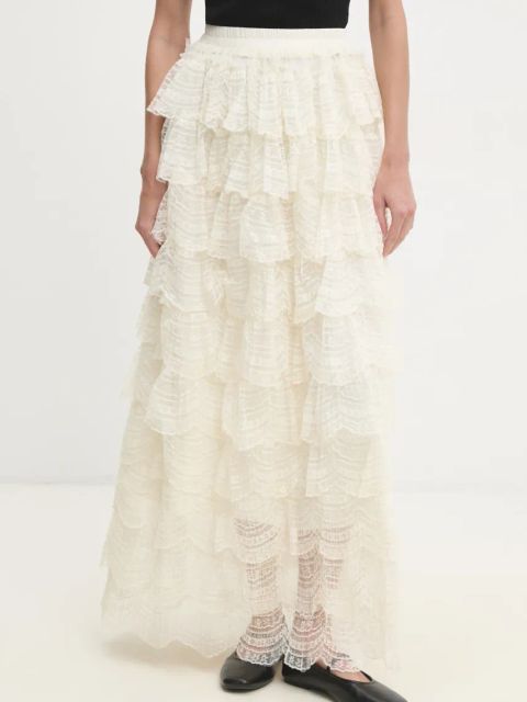 Answear.LAB spódnica kolor beżowy maxi rozkloszowana