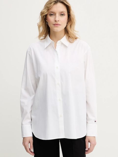 Tommy Hilfiger koszula bawełniana damska kolor beżowy relaxed z kołnierzykiem klasycznym WW0WW48190 - zdjęcie produktu nr 1