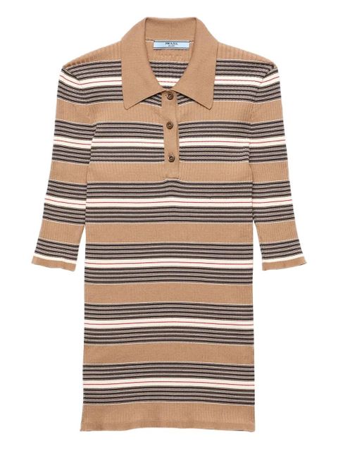 Prada cotton ribbed polo shirt - Neutrals - zdjęcie produktu nr 1