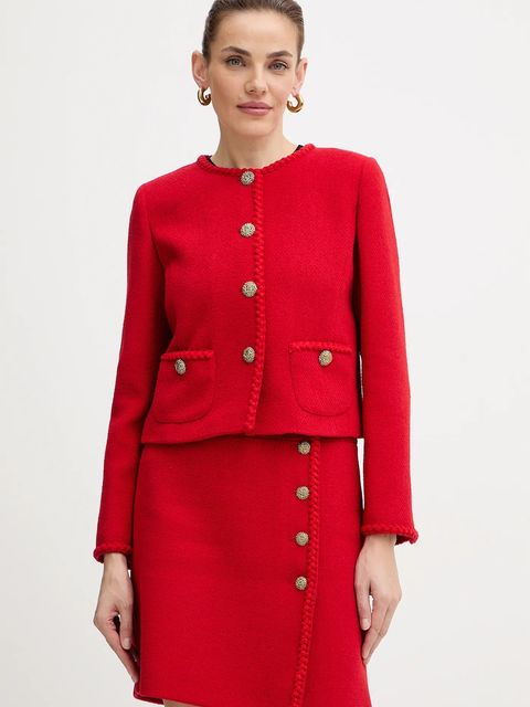 Luisa Spagnoli marynarka z dodatkiem wełny kolor czerwony jednorzędowa gładka 542705 - zdjęcie produktu nr 1