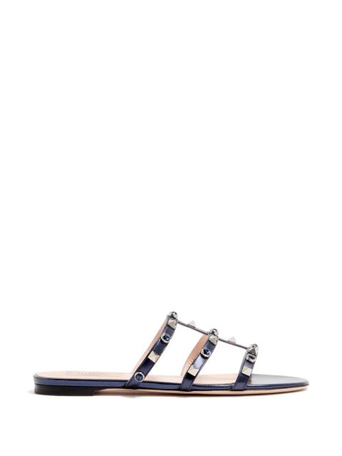 Valentino Garavani Rockstud slide sandals in laminated nappa with cabochon - Blue - zdjęcie produktu nr 1