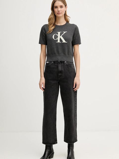 Calvin Klein Jeans t-shirt bawełniany damski kolor szary LV044E306G