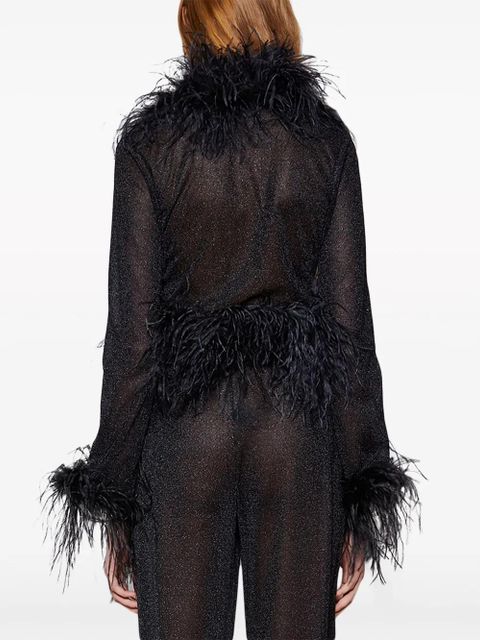 Oséree Lumière feather-trim shirt - Black