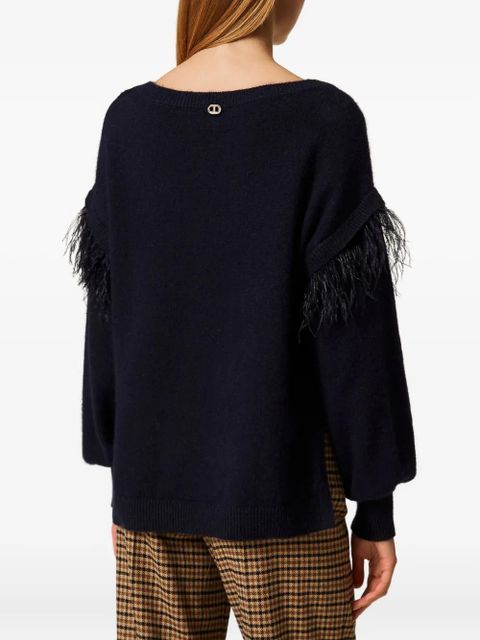 TWINSET feather-trim sweater - Black