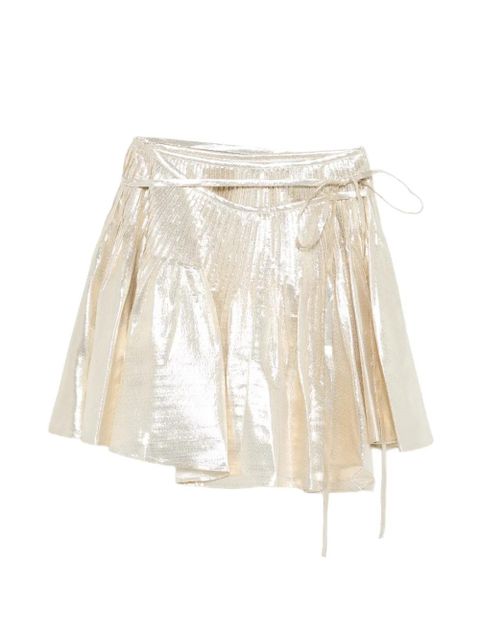 Self-Portrait tie-waist mini pleated skirt - Gold - zdjęcie produktu nr 1