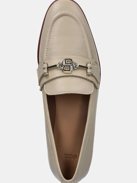 BOSS mokasyny skórzane Helyan damskie kolor beżowy na płaskim obcasie 50548788