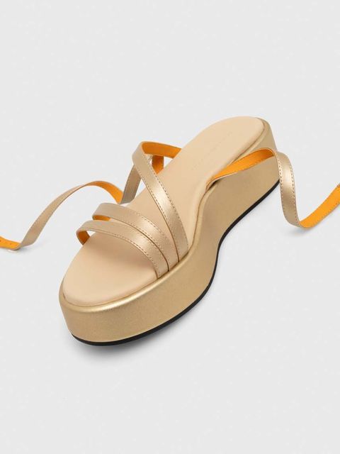 Tommy Hilfiger sandały skórzane TH STRAP GOLD PLATFORM damskie kolor złoty na platformie FW0FW07729