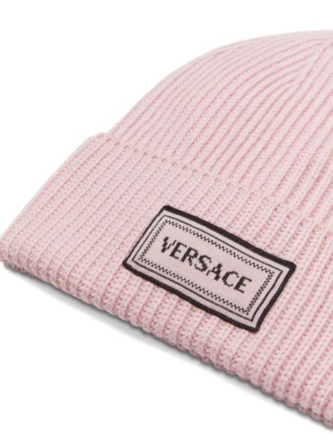 Versace logo-patch ribbed beanie hat - Pink - zdjęcie produktu nr 2