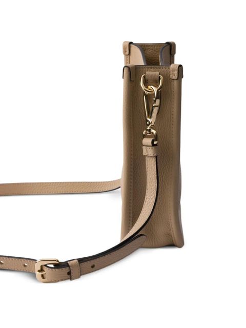 Prada mini logo-detail leather shoulder bag - Neutrals