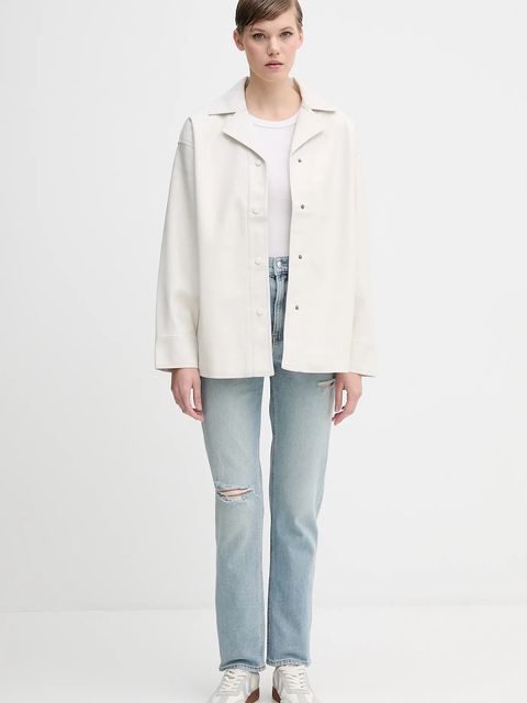 Calvin Klein Jeans koszula damska kolor beżowy relaxed z kołnierzykiem klasycznym LV044D165G - zdjęcie produktu nr 2