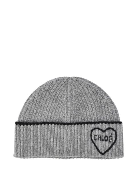 Chloé ribbed heart-motif beanie hat - Grey - zdjęcie produktu nr 1