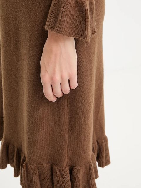 Answear.LAB sukienka z kaszmirem kolor brązowy midi prosta