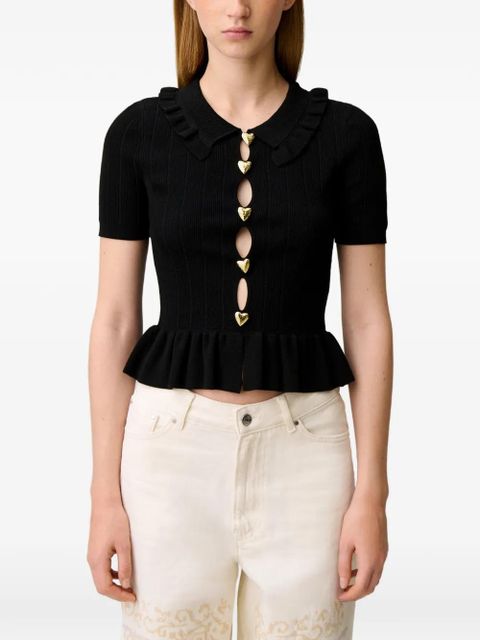 Claudie Pierlot ruffled heart button top - Black