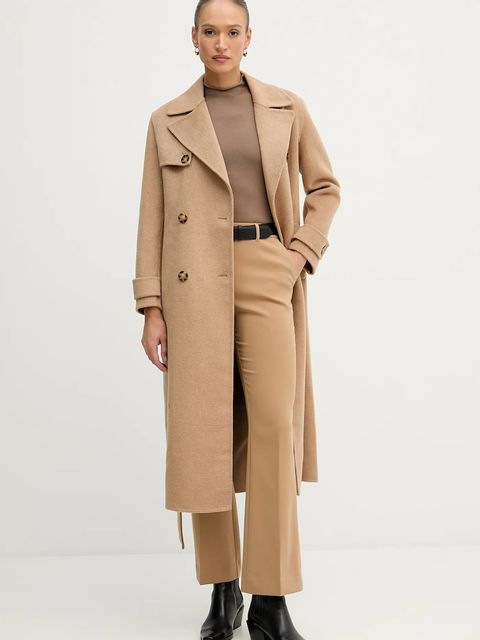 Sisley sweter z dodatkiem wełny damski kolor brązowy z półgolfem 11BAM105P - zdjęcie produktu nr 2