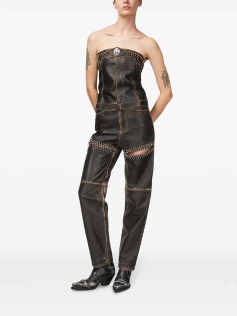 AREA Studded Leather Slit jeans - Black