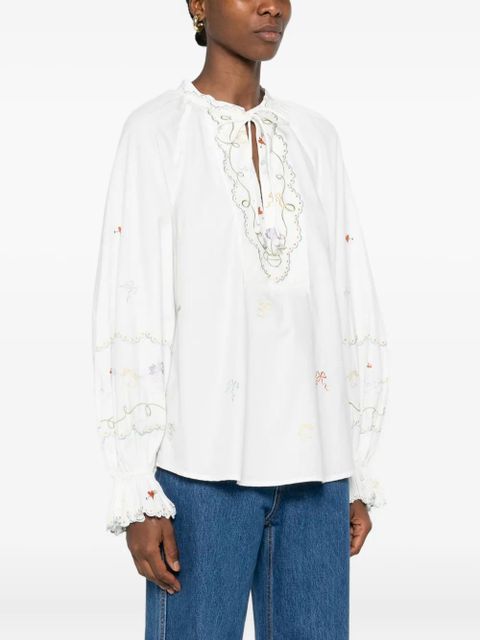 ALEMAIS embroidered ruffled top - White