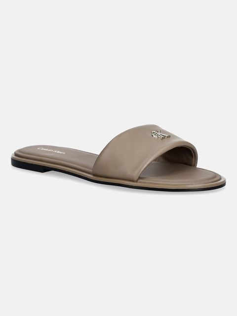 Calvin Klein klapki damskie skórzane ROUND FLAT SNDL LTH BAR HW 2 - zdjęcie produktu nr 1
