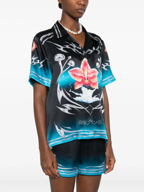 Casablanca orchid-print silk shirt - Black
