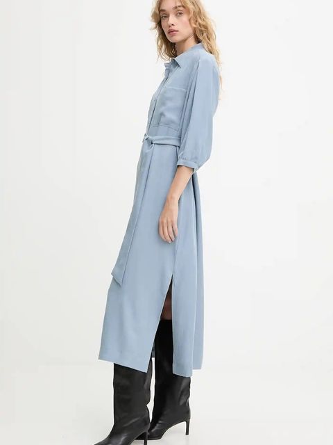 Answear.LAB sukienka kolor niebieski midi prosta