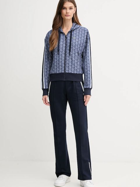 Lacoste bluza damska kolor granatowy z kapturem wzorzysta SF7606