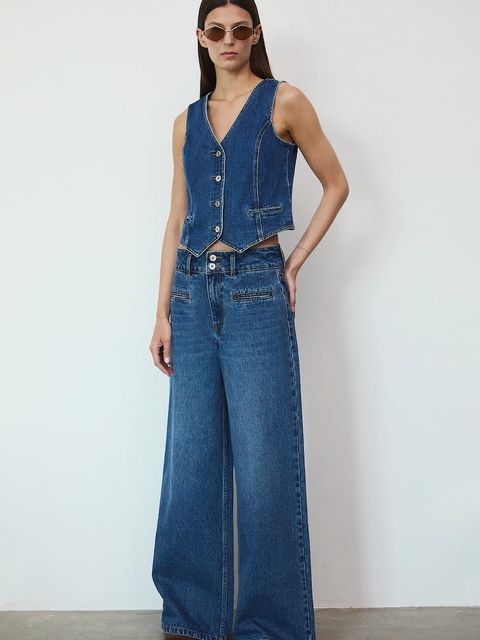 Medicine jeansy bawełniane damskie kolor granatowy - zdjęcie produktu nr 1